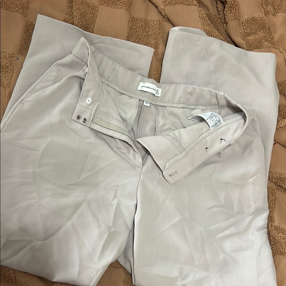 Chic Beige Tailored Wide Trousers
